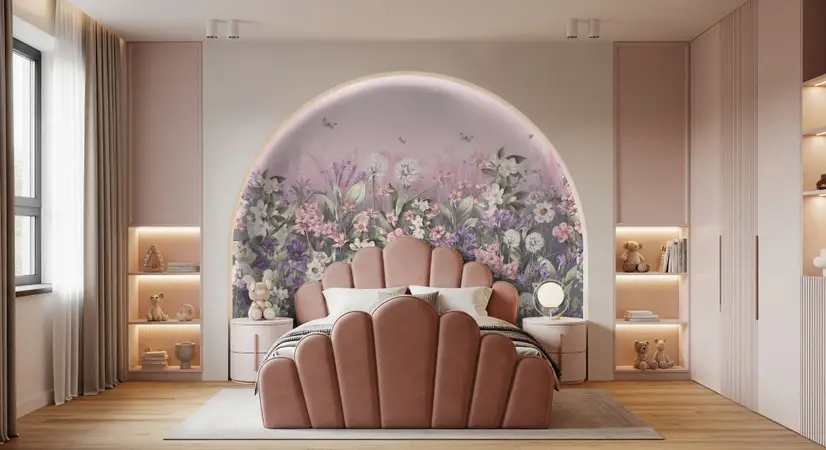 Soft Blooming Floral Meadow  Kids Wallpaper