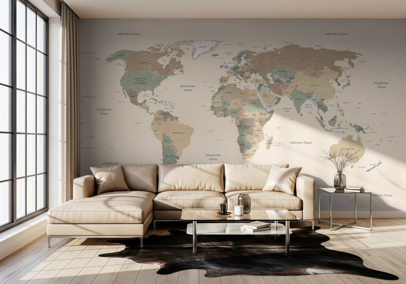 Vintage Weltkarte Fototapete mit sanften Farben