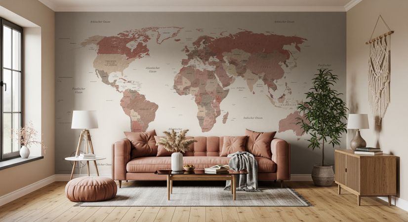 Vintage Weltkarte Fototapete mit sanften Farben
