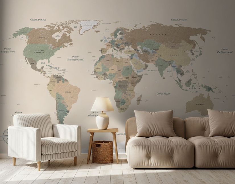 Papier peint panoramique carte vintage pastel