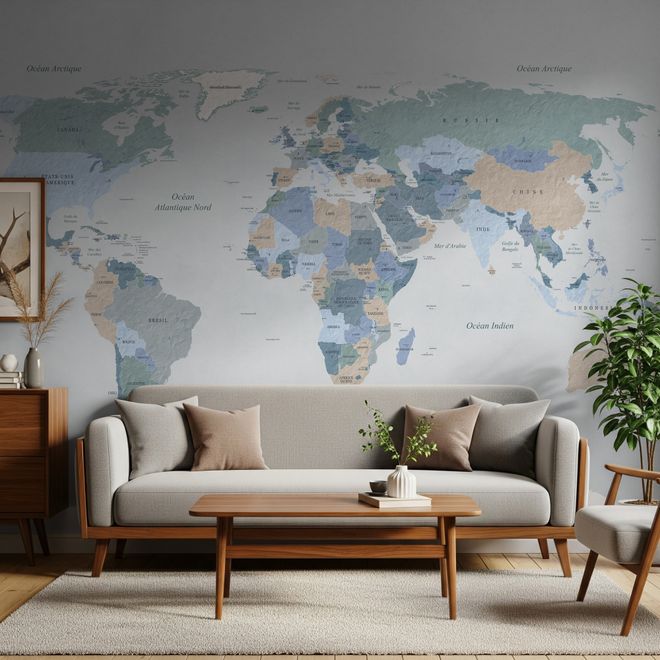 Papier peint panoramique carte vintage pastel