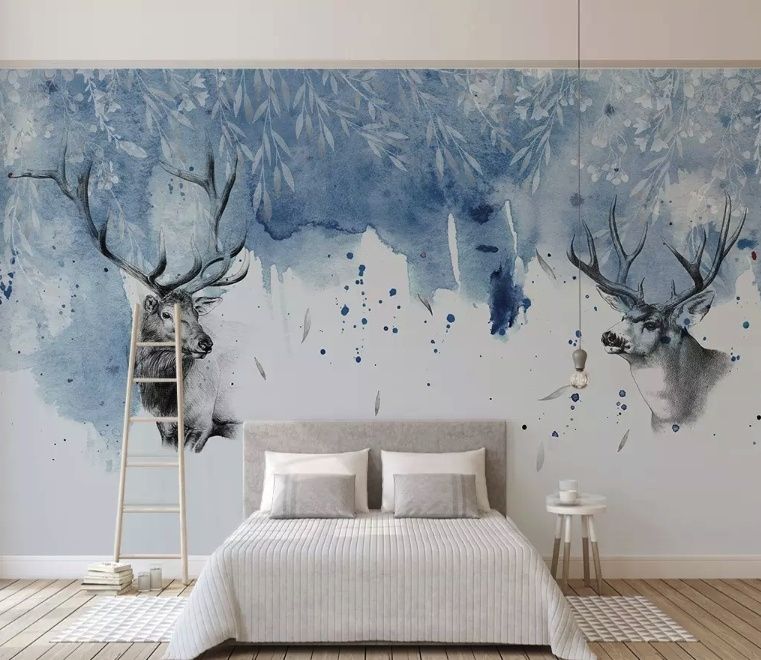 Snow Landscape with Horned Deer Wallpaper Mural
