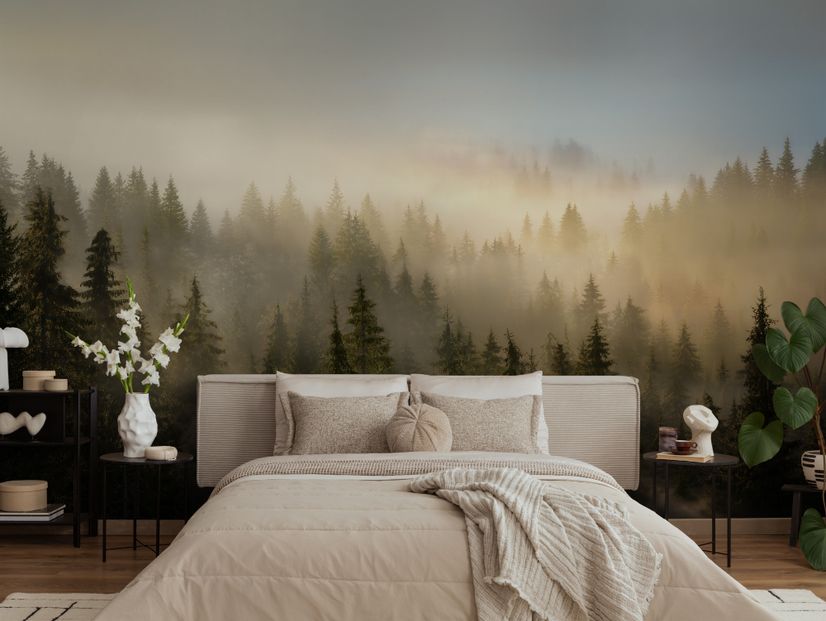 Foggy Pine Forest Landscape Wallpaper Mural