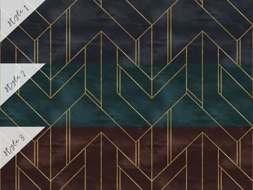Art Deco with Gold Faux Lines Geometric Art Deco Wallpaper Mural