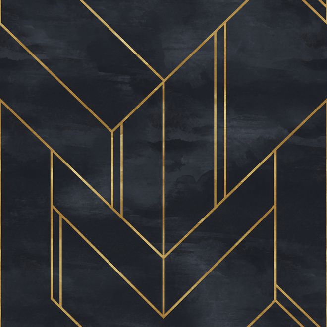 Art Deco with Gold Faux Lines Geometric Art Deco Wallpaper Mural