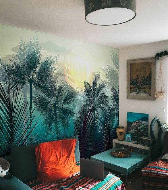 Tropical Palm Trees and Sunlight Wallpaper Mural