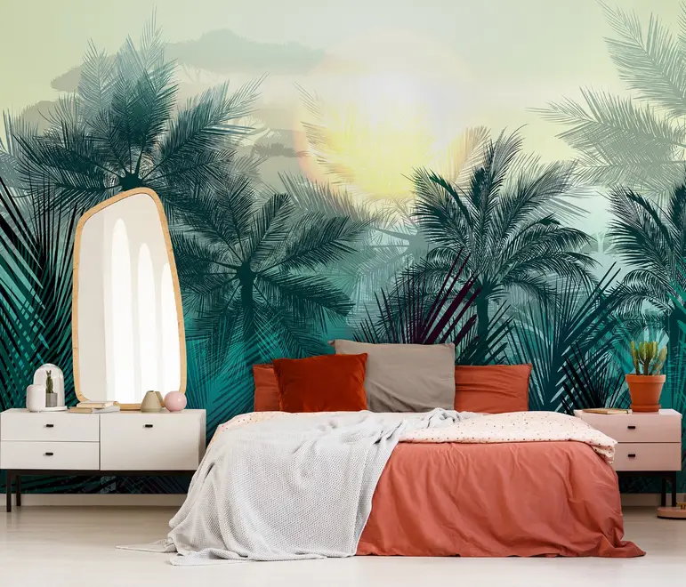 Tropical Palm Trees and Sunlight Wallpaper Mural