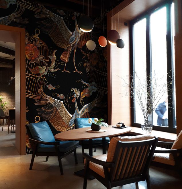 Crane Birds and Flowers with Golden Cage Wallpaper Mural