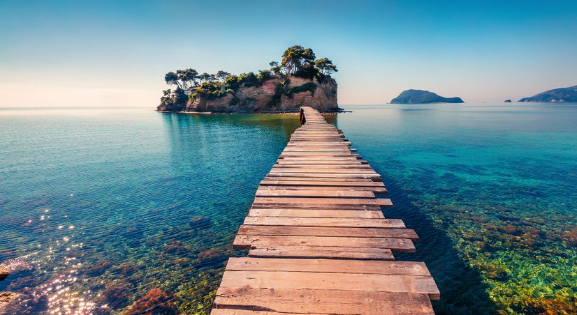 Realistic Sea Landscape with Wood Bridge Wallpaper Mural