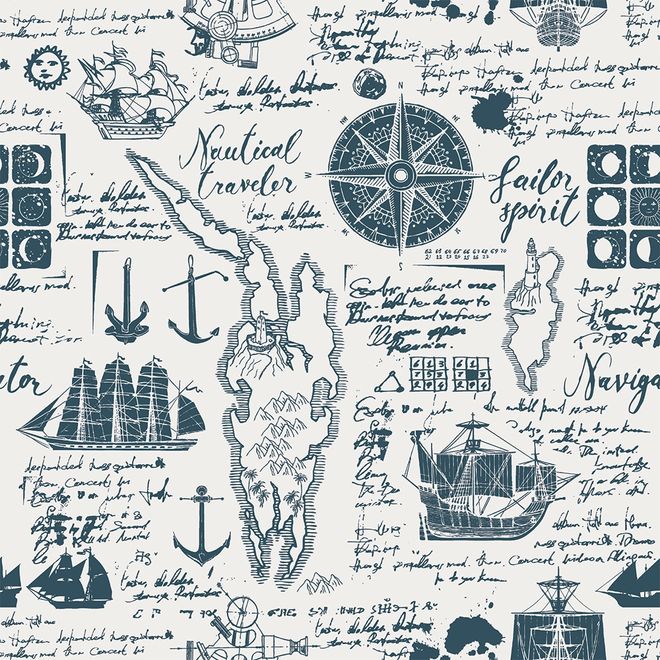 Inked Traveler Map Wallpaper Mural for Children