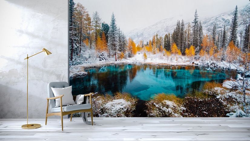 Winter Lake Landscape with Pine Forest Wallpaper Mural