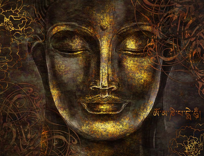 Buddhist Art Gold Style 3D Look Buddha Wallpaper Mural