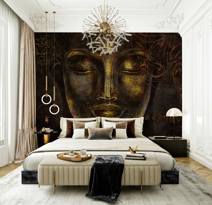 Buddhist Art Gold Style 3D Look Buddha Wallpaper Mural