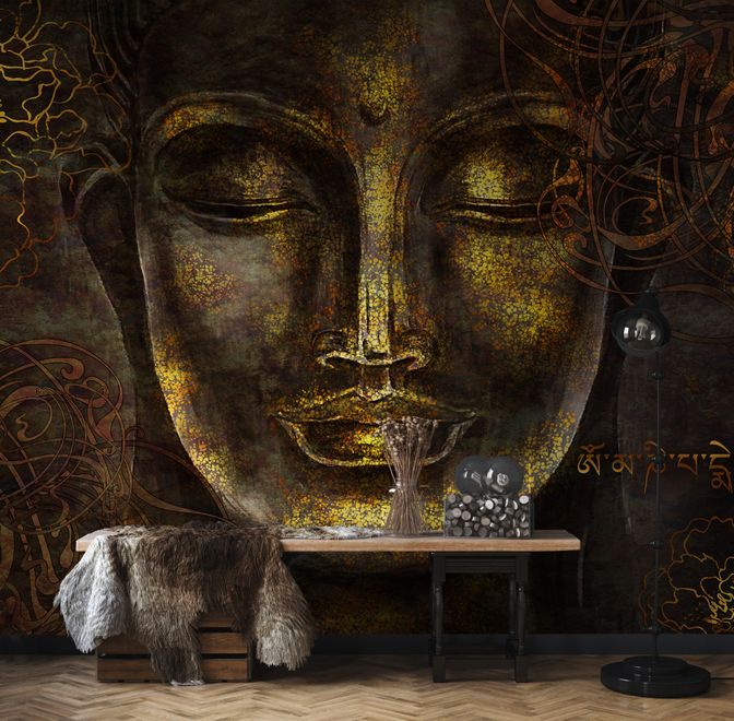 Buddhist Art Gold Style 3D Look Buddha Wallpaper Mural