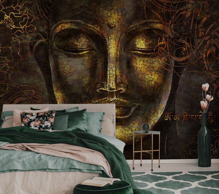 Buddhist Art Gold Style 3D Look Buddha Wallpaper Mural