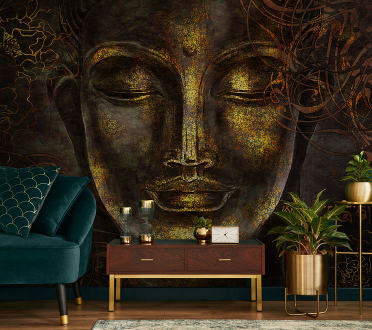 Buddhist Art Gold Style 3D Look Buddha Wallpaper Mural
