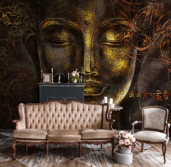 Buddhist Art Gold Style 3D Look Buddha Wallpaper Mural