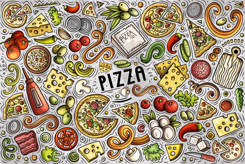 Cartoon Colorful Fast Foods and Pizza Wallpaper Mural
