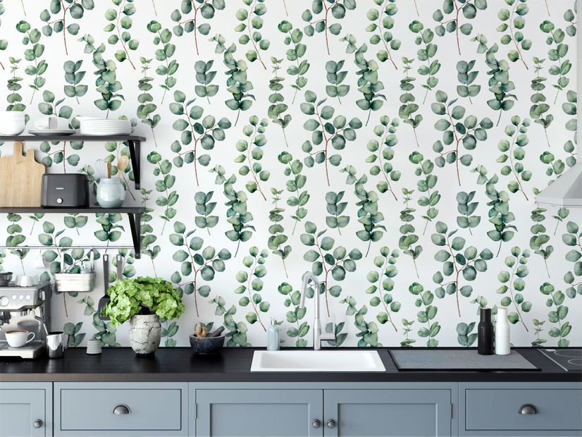 Watercolor Eucalyptus Leaf Wallpaper Mural