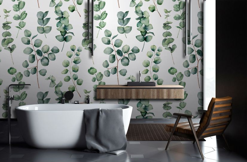 Watercolor Eucalyptus Leaf Wallpaper Mural