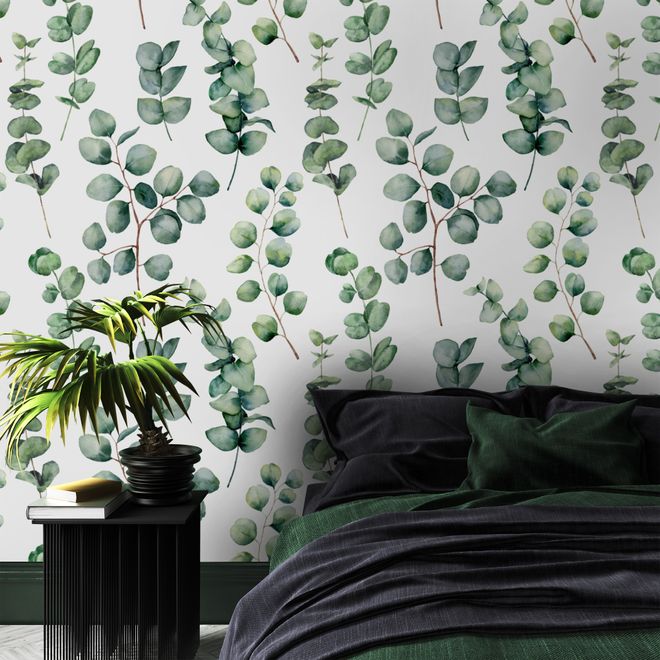 Watercolor Eucalyptus Leaf Wallpaper Mural