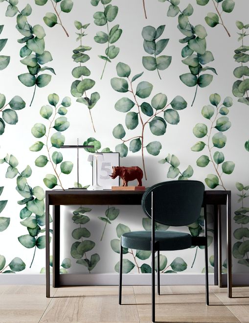 Watercolor Eucalyptus Leaf Wallpaper Mural