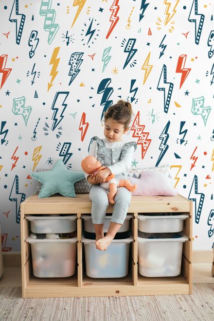 Kids Lightning Bolt Pattern Wallpaper Mural