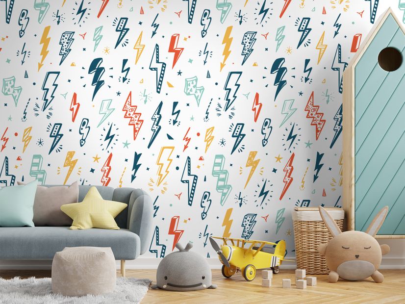 Kids Lightning Bolt Pattern Wallpaper Mural