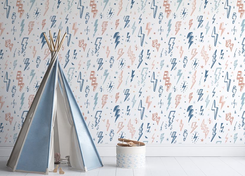 Kids Lightning Bolt Pattern Wallpaper Mural