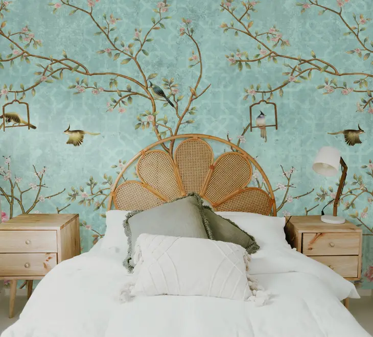 Vintage Little Floral and Birds Wallpaper Mural