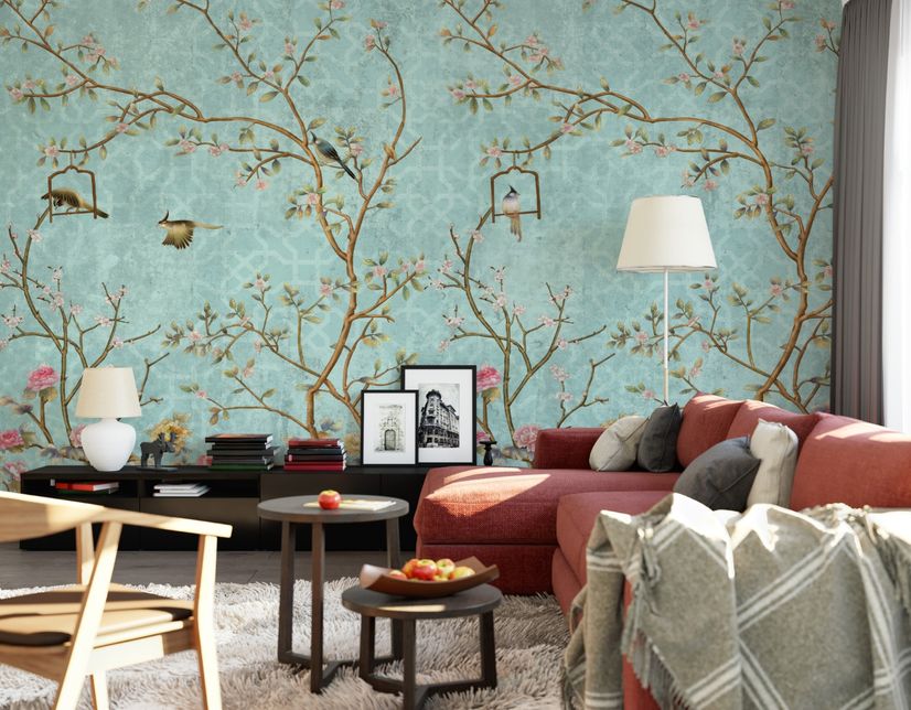 Vintage Little Floral and Birds Wallpaper Mural