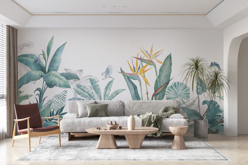 Tropical Banana Leaf with a Bird Wallpaper Mural