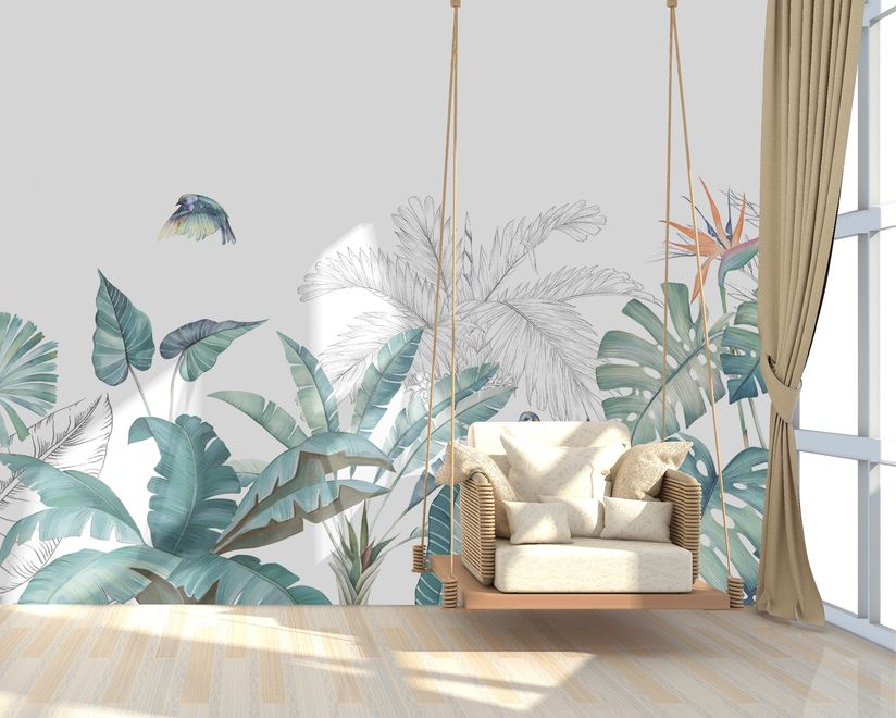 Greeny Tropical Leaves Wallpaper Mural