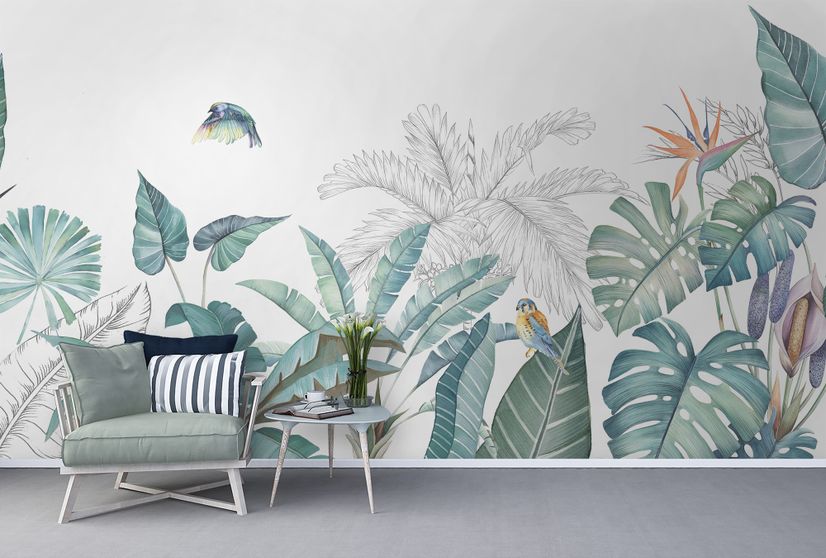 Greeny Tropical Leaves Wallpaper Mural
