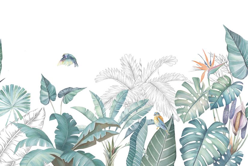Greeny Tropical Leaves Wallpaper Mural