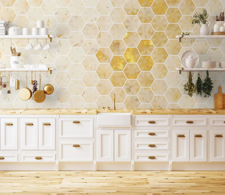 Geometric Yellow Honeycomb Wallpaper Mural
