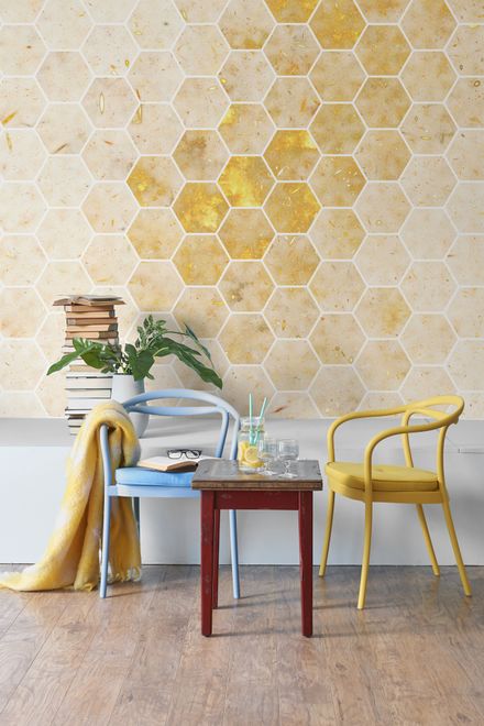 Geometric Yellow Honeycomb Wallpaper Mural