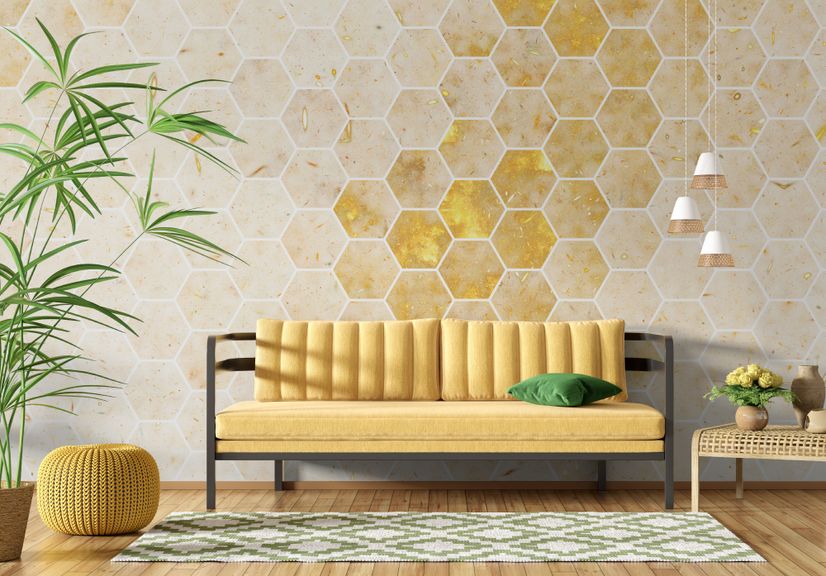 Geometric Yellow Honeycomb Wallpaper Mural