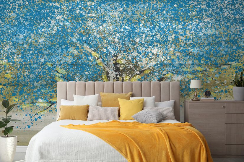 Watercolor Style Blue Tree Wallpaper Mural