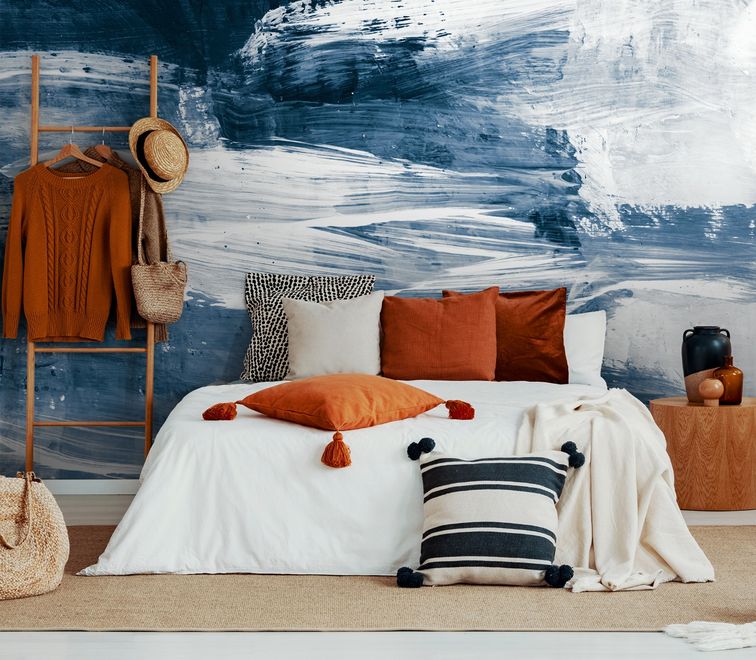Blue and White Brush Painting Wallpaper Mural