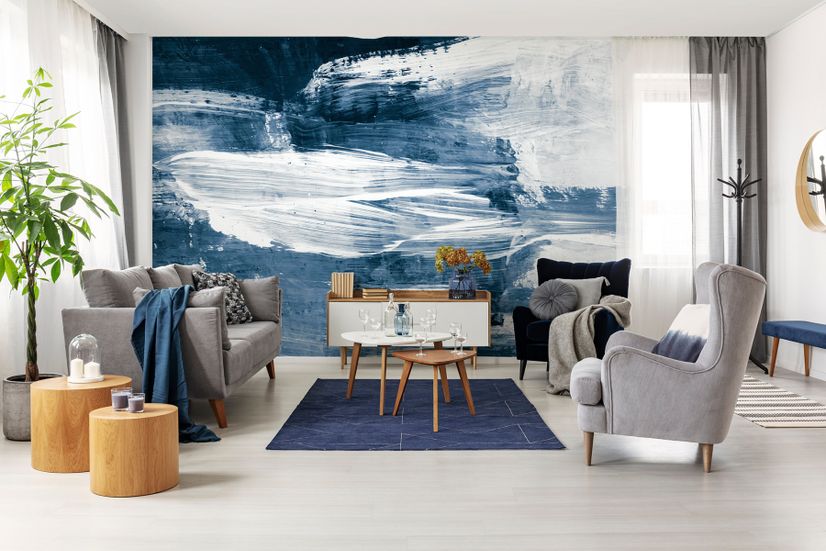 Blue and White Brush Painting Wallpaper Mural