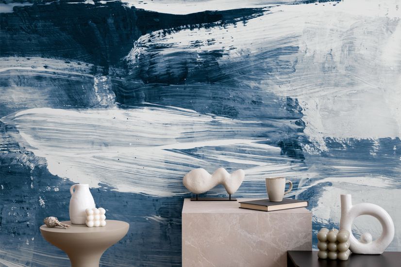 Blue and White Brush Painting Wallpaper Mural