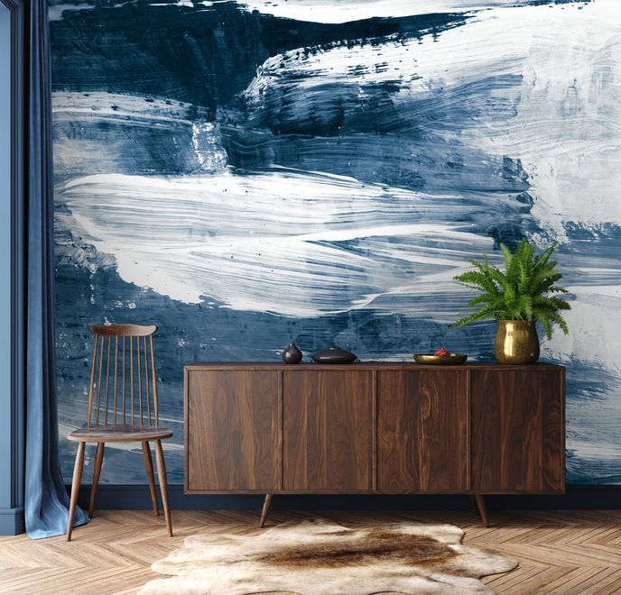 Blue and White Brush Painting Wallpaper Mural