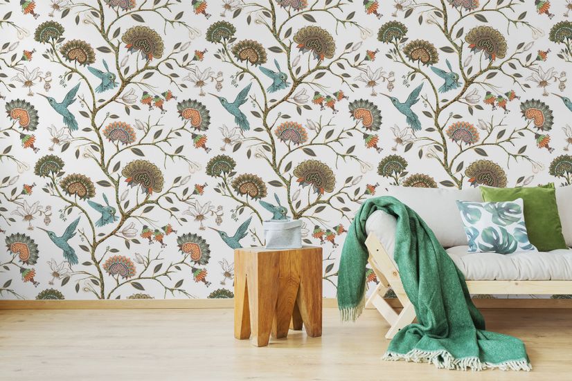 Vintage Flower with Hummingbird Wallpaper Mural