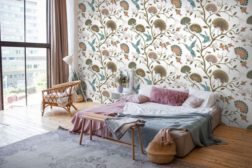 Vintage Flower with Hummingbird Wallpaper Mural