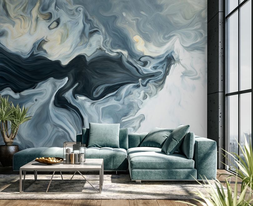 Abstract Watercolor Style Dark Marble Wallpaper Mural