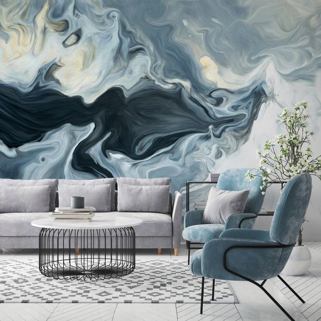Abstract Watercolor Style Dark Marble Wallpaper Mural