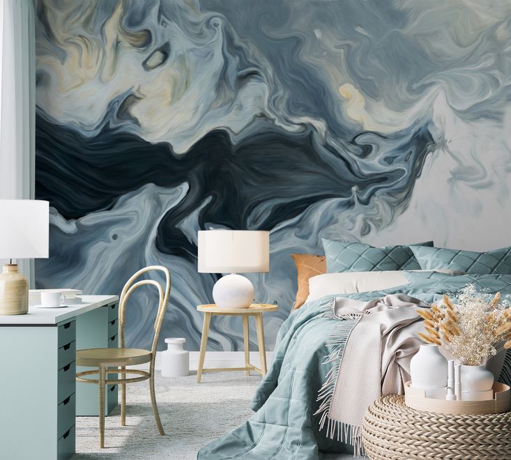 Abstract Watercolor Style Dark Marble Wallpaper Mural