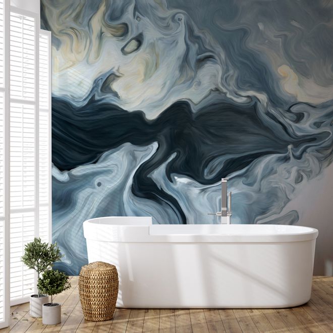 Abstract Watercolor Style Dark Marble Wallpaper Mural