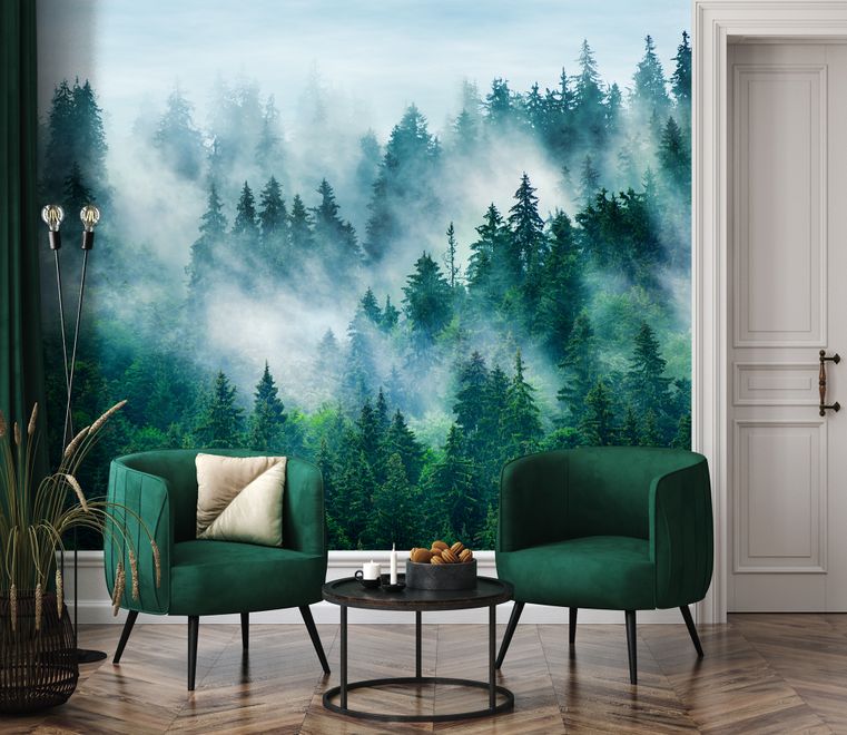 Foggy Pine Forest Wallpaper Mural